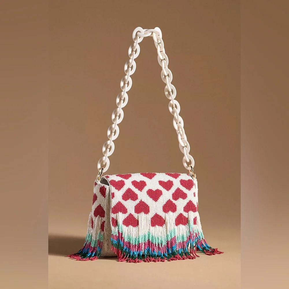Anthropologie BEADED HEART SHOULDER BAG Style No. 95659405 - Picture 1 of 3